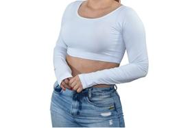 Blusa Cropped Manga Longa Liso Gringa Fitness Academia