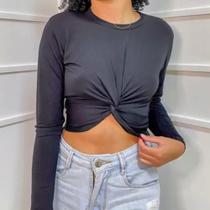 Blusa cropped manga longa nozinho Viscolaycra Novidade Verão