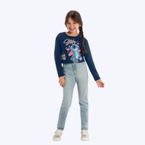 Blusa Cropped Manga Longa Stitch Infantil Menina Brandili 56141 Rosa