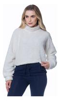 Blusa Cropped Manga Longa Teddy Pelinho Gola Alta Branco