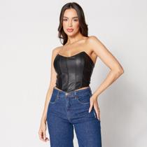 Blusa Cropped material sintético Preto