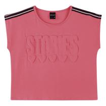 Blusa Cropped Menina Amora em Algodão estampa embossing - Pink Neon