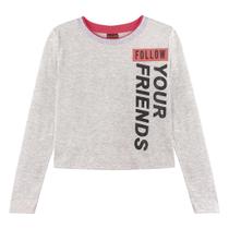 Blusa Cropped Menina Amora em Algodão na cor Mescla White