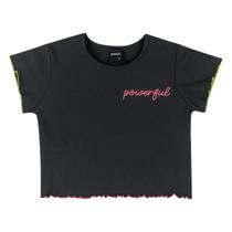 Blusa Cropped Menina Amora em Ribana - Preto