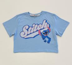Blusa Cropped Menina Authoria Azul Stitch Verão Moda Teen