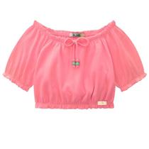 Blusa Cropped Menina Kukiê em Malha Wave cor Rosa Neon