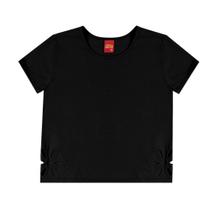 Blusa Cropped Menina Kyly em Meia Malha Preto