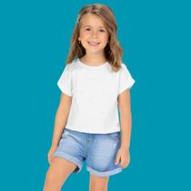 Blusa Cropped Menina Milon em Algodão Apliques de Perolas Branco Blusa Cropped Menina Milon em Algodão Apliques de Perolas Branco