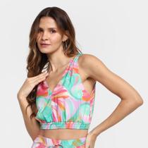 Blusa Cropped Mercatto Estampada Decote V Feminina