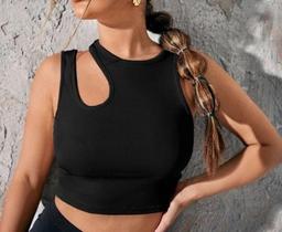 Blusa Cropped moda gringa gota lateral aberta cavado sem bojo tendência elegante