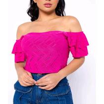 Blusa cropped modelo ciganinha laise manga babado curta feminina