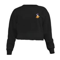 Blusa Cropped Moletom Astronauta Saturno Feminino Personalizado com Cintura Descosturada