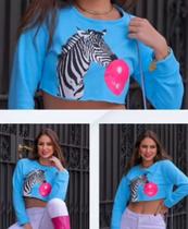 Blusa cropped moletom babaloo zebra manga longa