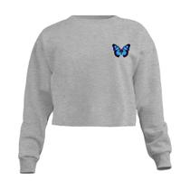 Blusa Cropped Moletom Borboleta Feminino Personalizado com Cintura Descosturada Blusa Cropped Moletom Borboleta Feminino Personalizado com Cintura Descosturada