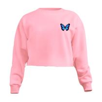 Blusa Cropped Moletom Borboleta Feminino Personalizado com Cintura Descosturada