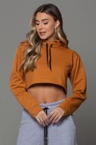 Blusa Cropped Moletom com Capuz Caqui