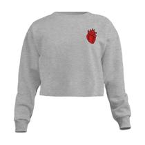 Blusa Cropped Moletom Coração Feminino Personalizado com Cintura Descosturada