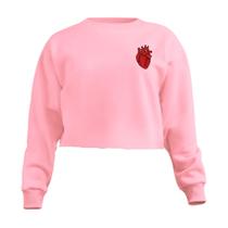 Blusa Cropped Moletom Coração Feminino Personalizado com Cintura Descosturada
