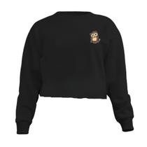 Blusa Cropped Moletom Coruja Feminino Personalizado com Cintura Descosturado