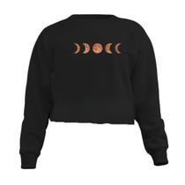 Blusa Cropped Moletom Fases Da Lua Feminino Personalizado com Cintura Descosturada