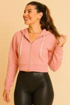 Blusa Cropped Moletom Feminino com Capuz e Zíper Frontal Blusa Cropped Moletom Feminino com Capuz e Zíper Frontal