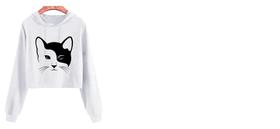 Blusa cropped moletom feminino estampa gato capuz Blusa cropped moletom feminino estampa gato capuz