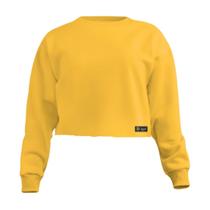 Blusa Cropped Moletom Feminino Liso Básico com Cintura Descosturada