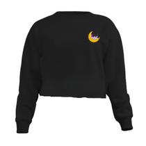 Blusa Cropped Moletom Lua Astronauta Feminino Personalizado com Cintura Descosturada Blusa Cropped Moletom Lua Astronauta Feminino Personalizado com Cintura Descosturada