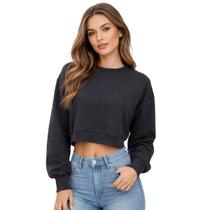 Blusa Cropped Moletom Manga Longa Básica Feminina Lunender 00083 Preta Blusa Cropped Moletom Manga Longa Básica Feminina Lunender 00083 Preta