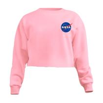 Blusa Cropped Moletom Nasa Feminino Personalizado com Cintura Descosturada