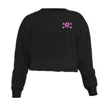 Blusa Cropped Moletom Rock And Roll Feminino Personalizado com Cintura Descosturada