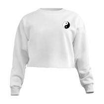 Blusa Cropped Moletom Yin Yang Equilíbrio Bem e Mal Feminino Personalizado com Cintura Descosturada