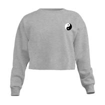 Blusa Cropped Moletom Yin Yang Equilíbrio Bem e Mal Feminino Personalizado com Cintura Descosturada