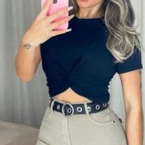 Blusa cropped nozinho manga curta viscolaycra sem bojo