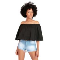 Blusa Cropped Ombro a Ombro Ciganinha de Viscose - Cor Preta - Tamanho G Blusa Cropped Ombro a Ombro Ciganinha de Viscose - Cor Preta - Tamanho G