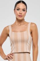 Blusa Cropped PKS Jacquard Listras Bege Blusa Cropped PKS Jacquard Listras Bege