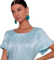 Blusa Cropped Plissada Metalic Vanibele Blusa Cropped Plissada Metalic Vanibele