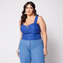 Blusa Cropped Plus com Aro em V e Bojo Azul