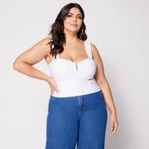 Blusa Cropped Plus com Aro em V e Bojo Branco