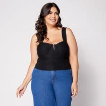 Blusa Cropped Plus com Aro em V e Bojo Preto