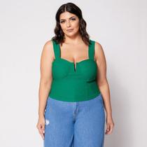 Blusa Cropped Plus com Aro em V e Bojo Verde