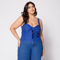 Blusa Cropped Plus com Nó e Bojo Azul
