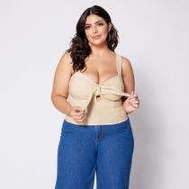Blusa Cropped Plus com Nó e Bojo Bege Blusa Cropped Plus com Nó e Bojo Bege