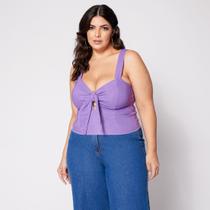 Blusa Cropped Plus com Nó e Bojo Lilás