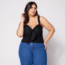 Blusa Cropped Plus com Nó e Bojo Preto