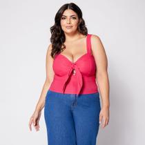 Blusa Cropped Plus com Nó e Bojo Preto