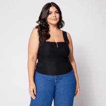 Blusa Cropped Plus Decote Reto com Bojo Preto