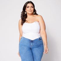 Blusa Cropped Plus Morcego Corset com Bojo
