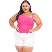 Blusa cropped plus size alça fina e grossa canelado feminino fashion