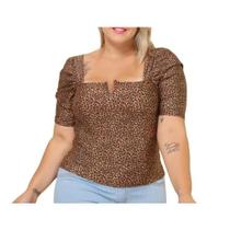 Blusa Cropped plus size decote reto V bufante feminina